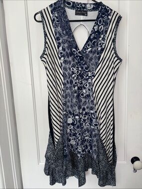Tango Mango Blue & White Asymmetrical Sleeveless Dress